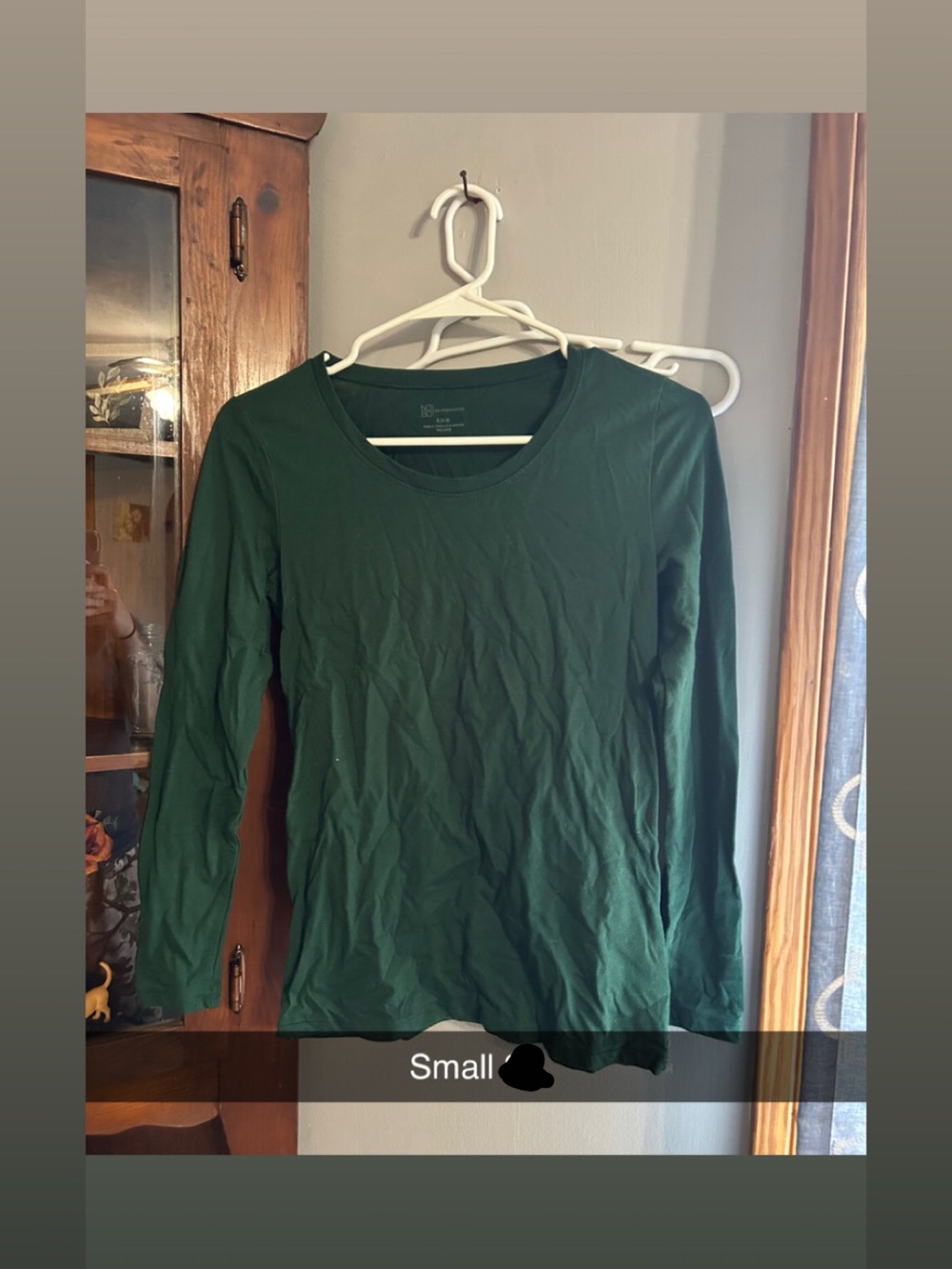 Classic Long-Sleeve Scoop Neck Top - Dark Green - Small